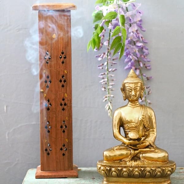 Wooden Handmade Tower Incense Holder | Dhoopbatti & Agarbatti Stand | Temple Fragrance Burner