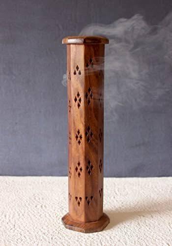 Wooden Handmade Tower Incense Holder | Dhoopbatti & Agarbatti Stand | Temple Fragrance Burner