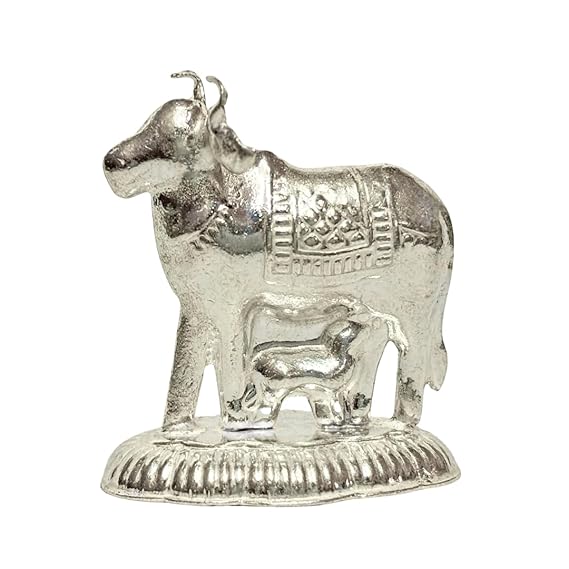 Silver Kamdhenu / Silver Cow and Calf Idol/ Silver Gow Pratima