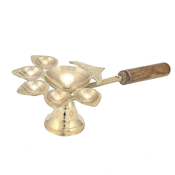 Traditional Brass Panch Diya / Ganga Aarti Diya for puja