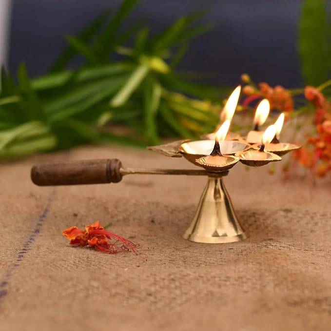 Traditional Brass Panch Diya / Ganga Aarti Diya for puja