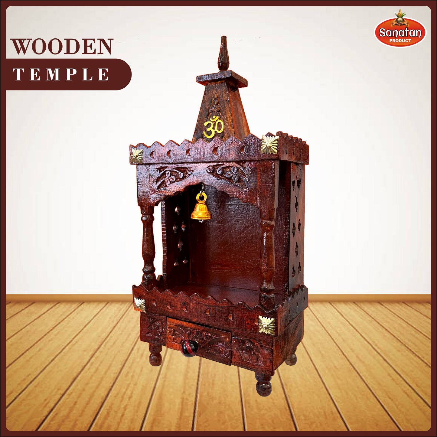 Wall Hanging Wooden Pooja Temple for home / Puja Mandap for Office
