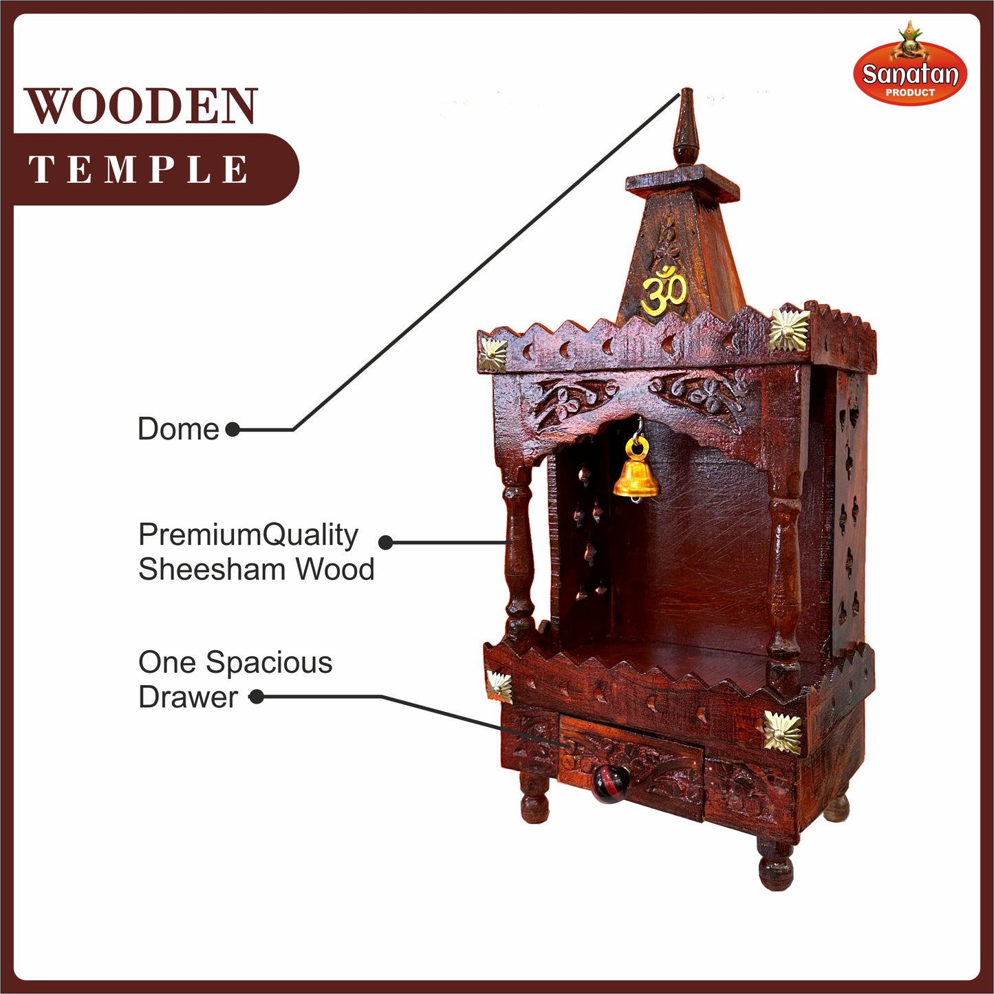 Wall Hanging Wooden Pooja Temple for home / Puja Mandap for Office