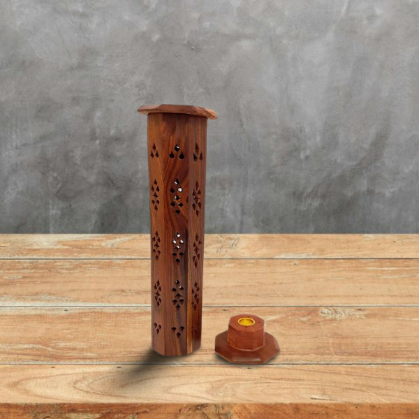 Wooden Handmade Tower Incense Holder | Dhoopbatti & Agarbatti Stand | Temple Fragrance Burner