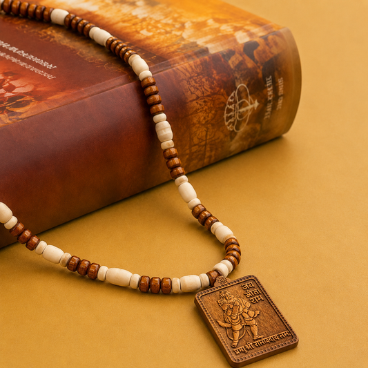 Bageshwar Dham Hanuman Locket Tulsi Mala (Red-White)