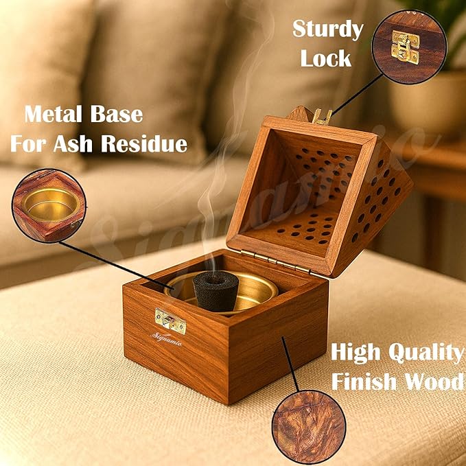 Wooden Dhoop Stand | Sambrani Cone & Batti Holder | Incense Burner for Pooja