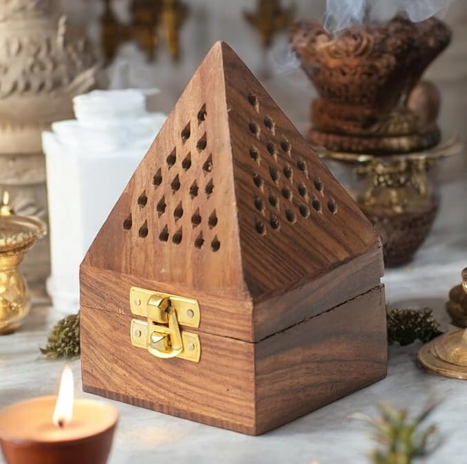 Wooden Dhoop Stand | Sambrani Cone & Batti Holder | Incense Burner for Pooja