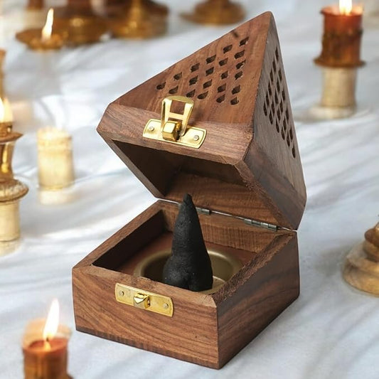 Wooden Dhoop Stand | Sambrani Cone & Batti Holder | Incense Burner for Pooja