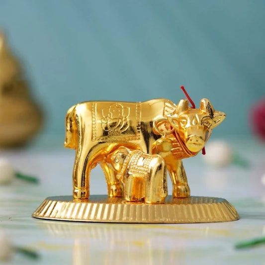 Golden Kamdhenu / Golden Cow and Calf Idol/ Golden Gow Pratima