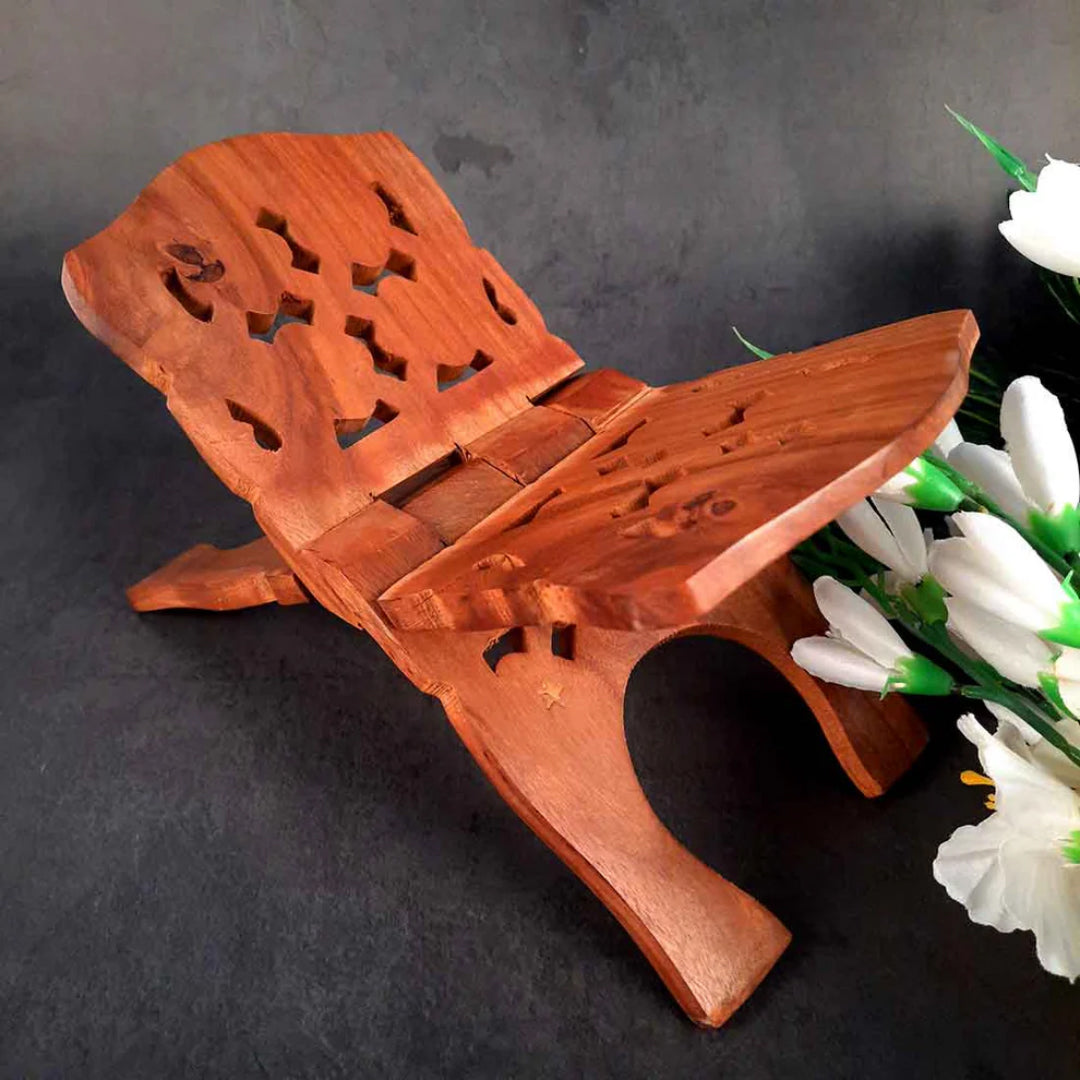 Religious Book Holder | Rehal | Wooden Holy Book Stand - For Reading Holy Books, Temple, Puja & Festivals - 1