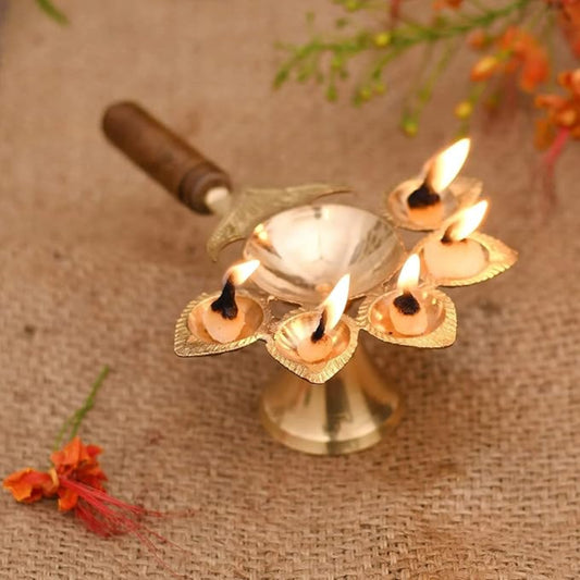 Traditional Brass Panch Diya / Ganga Aarti Diya for puja