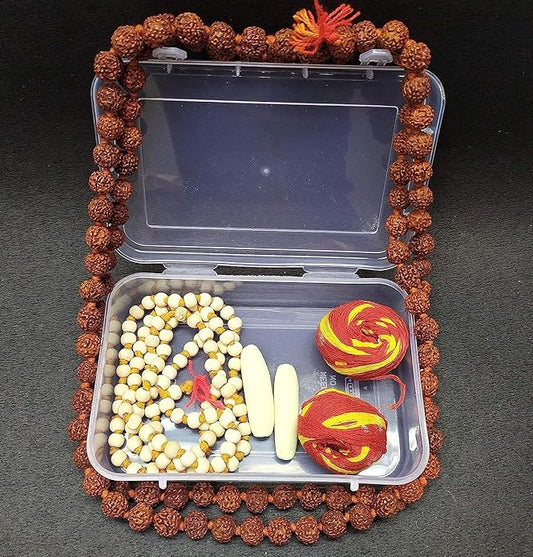 Rudraksha Mala and Tulsi Mala 108 Beads with 2 Gopi Chandan and 2 Pooja Moli Thread
