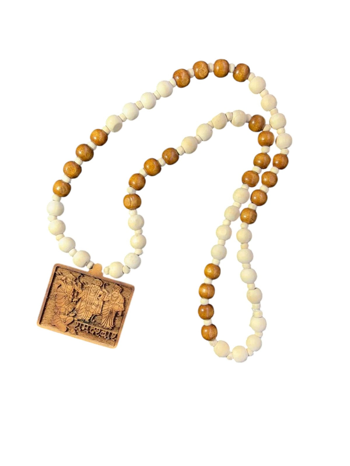 Sacred Wooden Ram Darbar Mala Locket with Tulsi Beads
