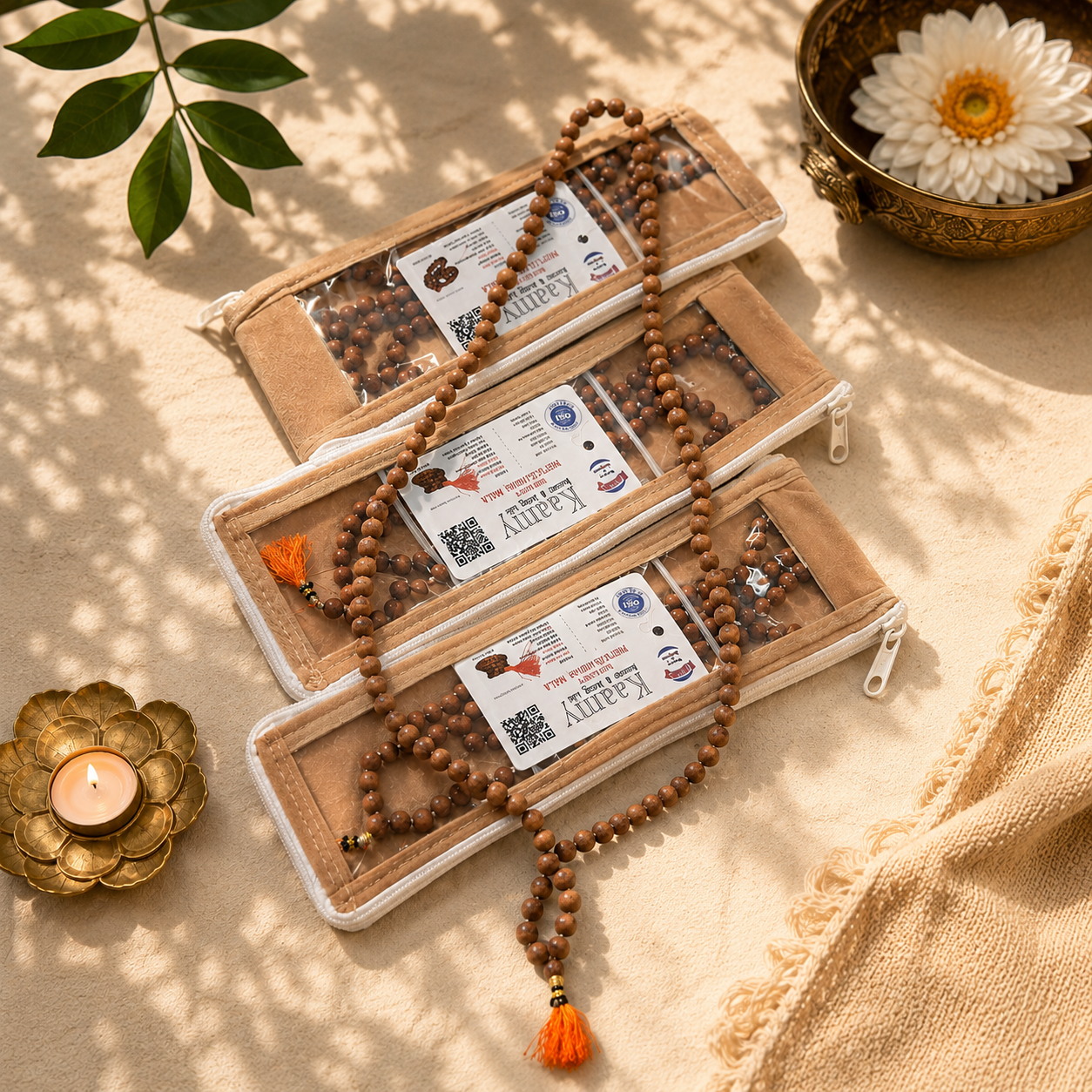 White Chandan Mala – Mantrit & Lab Certified