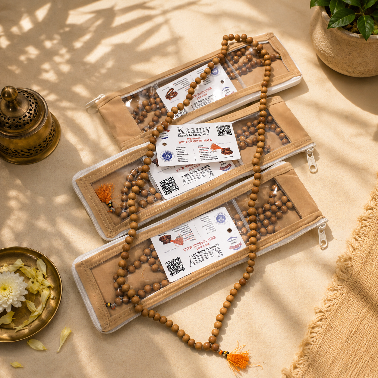White Chandan Mala – Mantrit & Lab Certified