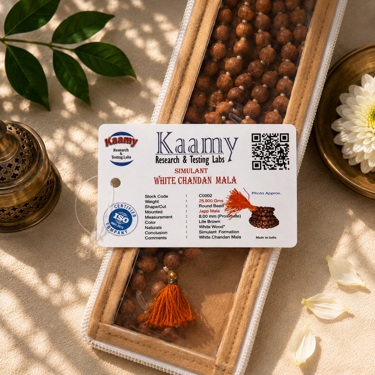 White Chandan Mala – Mantrit & Lab Certified